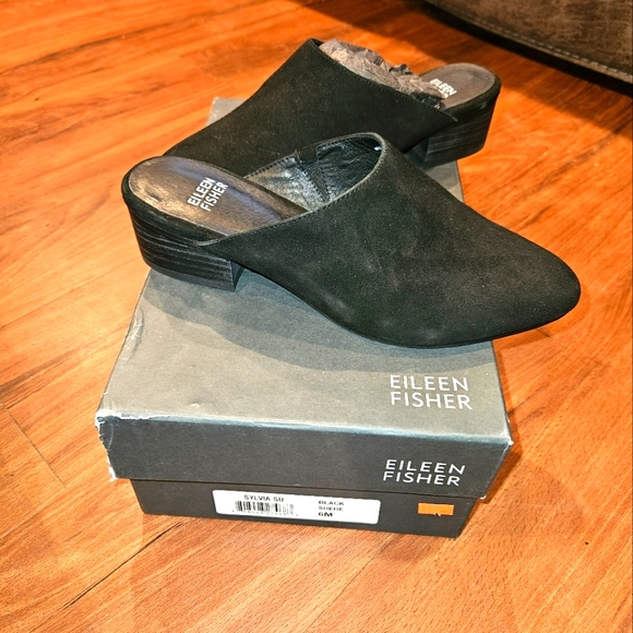Eileen Fisher Black Suede Mules- Sylvia - Picture 1 of 5
